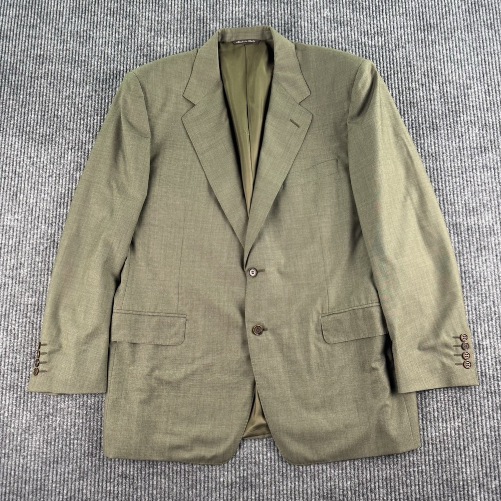 Vintage Canali Suit Jacket 42 R Green Wool Solid Luxury Designer Premium Italy